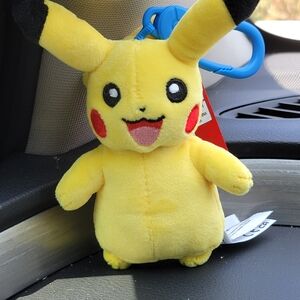 Pokemon Pikachu Plush Keychain - Yellow with Red Cheeks and Black Ear Tips